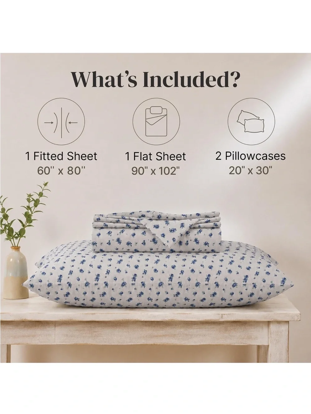 Modern Threads 4pc Soft Microfiber Queen Sheets w/Deep Pockets~Sweet Rose Blue